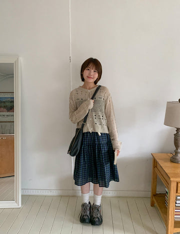 Tumilo Summer Openwork Punching Knit Cardigan